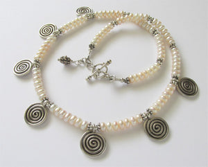 Pearl Thai Silver Spiral Necklace