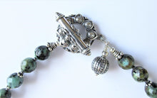 Load image into Gallery viewer, Rock Crystal Quartz, African Turquoise and Vintage Indian Tribal Silver Necklace
