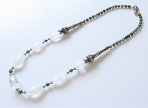 Rock Crystal Quartz, African Turquoise and Vintage Indian Tribal Silver Necklace