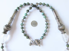 Load image into Gallery viewer, Rock Crystal Quartz, African Turquoise and Vintage Indian Tribal Silver Necklace
