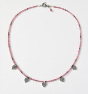 Pink Tourmaline Five Heart Necklace