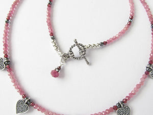 Pink Tourmaline Five Heart Necklace
